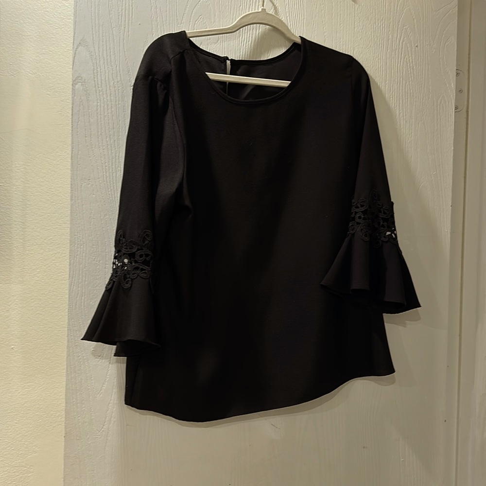 Black blouse - bell sleeves with lace
